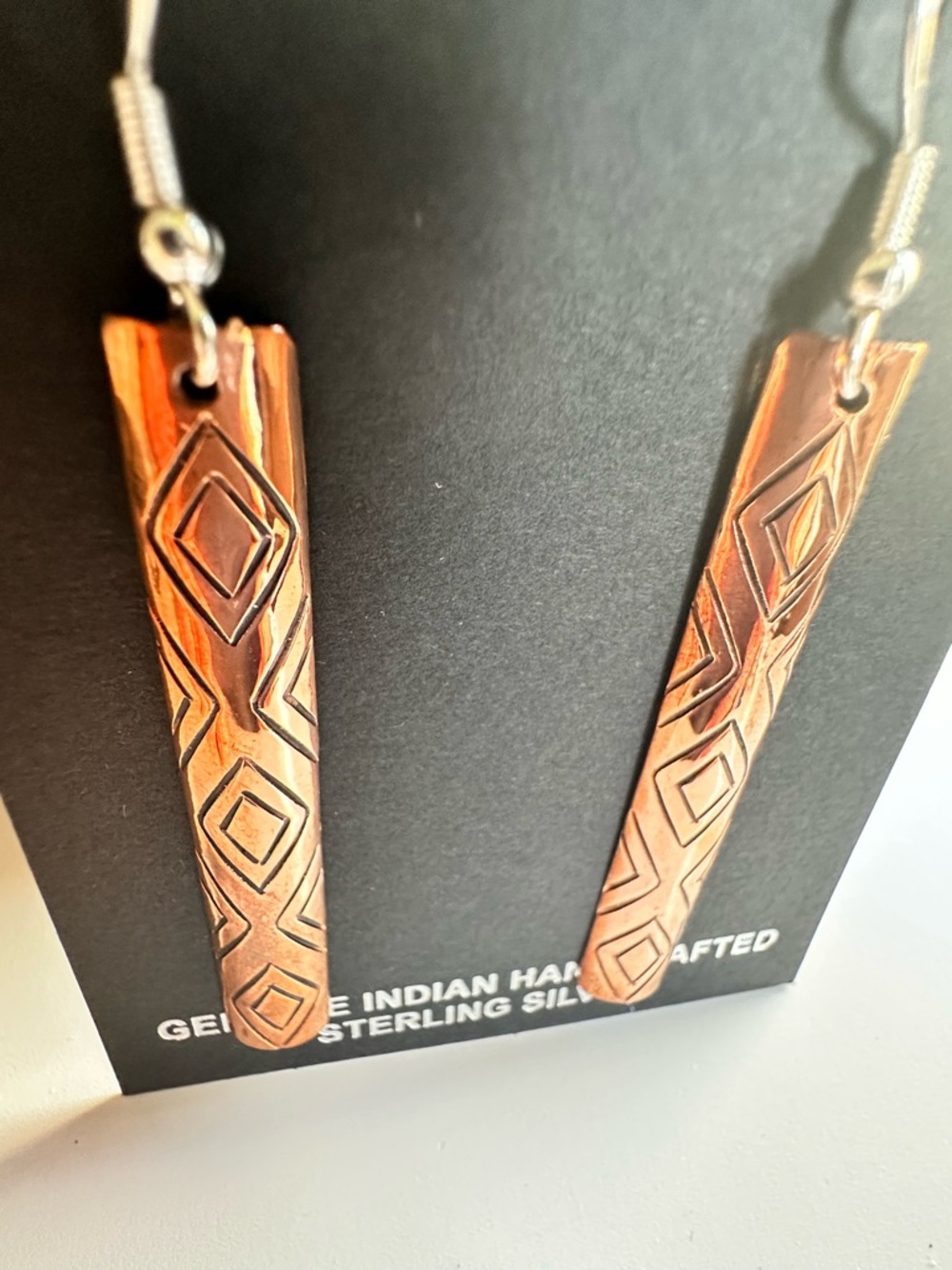 Felicia Etsitty 925 & Copper Stamped Dangle Earrings - Navajo Artist Made NWT - Picture 4 of 5
